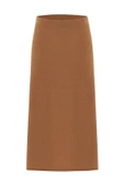Peraluna Kloş Kesim Kaşmir Karışım Diz Altı Triko Etek - Camel thumbnail 10