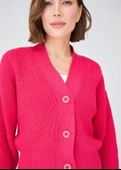 Peraluna OLIVIA CARDIGAN Selanik Örgü %100 Pamuk V Yaka Kadın Triko Hırka - Azalea Pink - 6