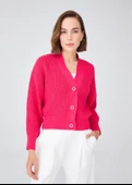 Peraluna OLIVIA CARDIGAN Selanik Örgü %100 Pamuk V Yaka Kadın Triko Hırka - Azalea Pink - 4