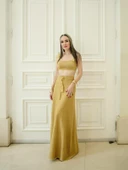 Styleboom X Peraluna MARILYN SKIRT Simli Maxi Boy Beli Bağcıklı Kadın Triko Etek - Altın - 1