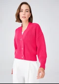 Peraluna OLIVIA CARDIGAN Selanik Örgü %100 Pamuk V Yaka Kadın Triko Hırka - Azalea Pink - 3