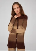 Peraluna Renk Geçişli Polo Yaka Kadın Triko Hırka - Kahve/Camel Melanj thumbnail 7