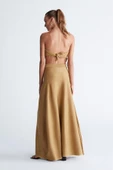 Styleboom X Peraluna MARILYN SKIRT Simli Maxi Boy Beli Bağcıklı Kadın Triko Etek - Altın - 8