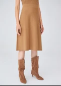 Peraluna Kloş Kesim Kaşmir Karışım Diz Altı Triko Etek - Camel thumbnail 3