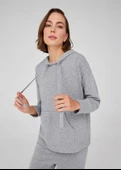 Peraluna Kaşmir Karışım Kapüşonlu Bol Kesim Kadın Triko Kazak - Gri Melanj thumbnail 2