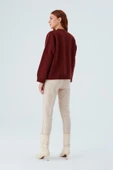 Peraluna CAROL CARDIGAN Cepli Düğmeli Rahat Kesim Crop Kadın Triko Hırka - Bordo thumbnail 8