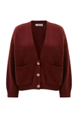 Peraluna CAROL CARDIGAN Cepli Düğmeli Rahat Kesim Crop Kadın Triko Hırka - Bordo thumbnail 9