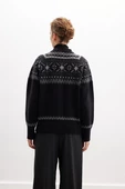 Peraluna AISLING CARDIGAN Bisiklet Yaka Yün Karışım Etnik Motif Kadın Triko Hırka - Siyah - 5