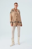 Peraluna IVORY CARDIGAN Jakarlı Cepli Uzun Kadın Triko Hırka - Camel thumbnail 1