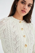 Peraluna ELLA CARDIGAN Ajur Detaylı Yazlık Düğmeli Kadın Triko Hırka - Ekru thumbnail 3