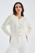 Peraluna ELLA CARDIGAN Ajur Detaylı Yazlık Düğmeli Kadın Triko Hırka - Ekru thumbnail 6