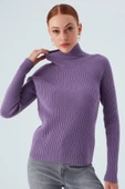 Peraluna Fit Kalıp Balıkçı Yaka Kaşmir Karışım Kadın Triko Kazak - Koyu Lila thumbnail 7
