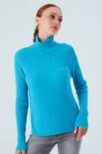 Peraluna Fit Kalıp Balıkçı Yaka Kaşmir Karışım Kadın Triko Kazak - Turkuaz - 7