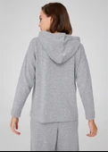Peraluna Kaşmir Karışım Kapüşonlu Bol Kesim Kadın Triko Kazak - Gri Melanj thumbnail 6