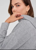 Peraluna Kaşmir Karışım Kapüşonlu Bol Kesim Kadın Triko Kazak - Gri Melanj thumbnail 5