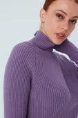 Peraluna Fit Kalıp Balıkçı Yaka Kaşmir Karışım Kadın Triko Kazak - Koyu Lila thumbnail 3