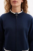 Peraluna SUMMER CARDIGAN Fermuarlı Cepli Organik Pamuk Çelik Örgü Yazlık Kadın Triko Hırka - Lacivert thumbnail 4