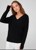 Peraluna V Yaka Bol Kesim Kaşmir Karışım Kadın Triko Kazak - Siyah - 2