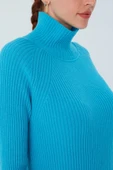 Peraluna Fit Kalıp Balıkçı Yaka Kaşmir Karışım Kadın Triko Kazak - Turkuaz - 4