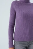 Peraluna Fit Kalıp Balıkçı Yaka Kaşmir Karışım Kadın Triko Kazak - Koyu Lila thumbnail 4