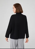Peraluna Balıkçı Yaka Boğazlı Bol Kesim Kadın Triko Kazak - Siyah thumbnail 3