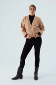 Peraluna CAROL CARDIGAN Cepli Düğmeli Rahat Kesim Crop Kadın Triko Hırka - Bej thumbnail 1