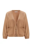Peraluna CAROL CARDIGAN Cepli Düğmeli Rahat Kesim Crop Kadın Triko Hırka - Bej thumbnail 9