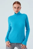 Peraluna Fit Kalıp Balıkçı Yaka Kaşmir Karışım Kadın Triko Kazak - Turkuaz - 2