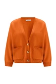 Peraluna CAROL CARDIGAN Cepli Düğmeli Rahat Kesim Crop Kadın Triko Hırka - Turuncu - 8