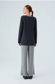 Peraluna Yırtmaçlı Bol Kesim Kaşmir Karışım Kadın Triko Kazak - Antrasit Melanj thumbnail 8