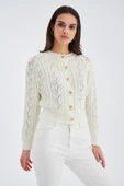 Peraluna ELLA CARDIGAN Ajur Detaylı Yazlık Düğmeli Kadın Triko Hırka - Ekru thumbnail 2