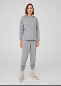 Peraluna Kaşmir Karışım Kapüşonlu Bol Kesim Kadın Triko Kazak - Gri Melanj thumbnail 1