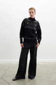 Peraluna AISLING CARDIGAN Bisiklet Yaka Yün Karışım Etnik Motif Kadın Triko Hırka - Siyah - 4