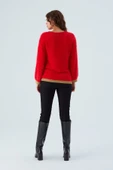 Peraluna DE VILLE PULLOVER Kol ve Etek Ucu Simli Kadın Triko Kazak - Kırmızı thumbnail 7