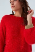 Peraluna DE VILLE PULLOVER Kol ve Etek Ucu Simli Kadın Triko Kazak - Kırmızı thumbnail 4