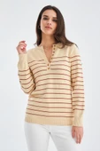 Peraluna BELUGA PULLOVER %100 Pamuk Yazlık Kadın Triko Kazak - Koyu Krem/Tarçın thumbnail 6