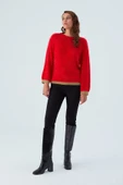 Peraluna DE VILLE PULLOVER Kol ve Etek Ucu Simli Kadın Triko Kazak - Kırmızı thumbnail 6