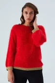 Peraluna DE VILLE PULLOVER Kol ve Etek Ucu Simli Kadın Triko Kazak - Kırmızı thumbnail 2