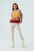 Peraluna SUNNY PULLOVER El İşlemeli Desenli Kadın Triko Kazak - Bej/Kahve - 1
