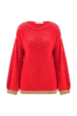 Peraluna DE VILLE PULLOVER Kol ve Etek Ucu Simli Kadın Triko Kazak - Kırmızı thumbnail 8