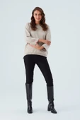 Peraluna NELL PULLOVER Yanları Yırtmaçlı 3/4 Kol İnce Kadın Triko Kazak - Bej Melanj thumbnail 1