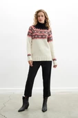 Styleboom X Peraluna COTSWOLD FAIR ISLE PULLOVER Balıkçı Yaka Baklava Desen Kazak Kadın Triko Kazak - Ekru Multi - 1