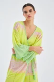 Peraluna SAKURA Çan Kollu Viskonlu Yazlık Kadın Triko Kimono - Lime Melanj - 5
