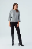 Peraluna NELL PULLOVER Yanları Yırtmaçlı 3/4 Kol İnce Kadın Triko Kazak - Gri Melanj thumbnail 1
