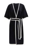 Peraluna SOHO Kısa Kollu %100 Pamuk Kadın Triko Kimono - Siyah/Ekru - 8