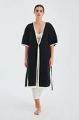 Peraluna SOHO Kısa Kollu %100 Pamuk Kadın Triko Kimono - Siyah/Ekru - 6
