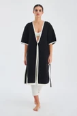 Peraluna SOHO Kısa Kollu %100 Pamuk Kadın Triko Kimono - Siyah/Ekru - 6