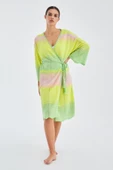 Peraluna SAKURA Çan Kollu Viskonlu Yazlık Kadın Triko Kimono - Lime Melanj - 1
