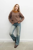 Peraluna LORETTA PULLOVER Bisiklet Yaka Selanik Örgü Organik Pamuk-Yün Karışım Muline Kadın Triko Kazak - Kahve Muline - 1