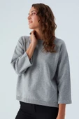 Peraluna NELL PULLOVER Yanları Yırtmaçlı 3/4 Kol İnce Kadın Triko Kazak - Gri Melanj thumbnail 6